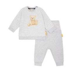 Steiff Set Aus Sweatshirt + Jogginghose Gestreift Mit Teddy-Print Hausanzüge