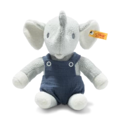 STEIFF 242403 GOTS Eliot Elefant, Hellgrau/blau 26 Cm