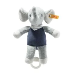 STEIFF 242410 GOTS Eliot Elefant Spieluhr, Hellgrau/blau 22 Cm